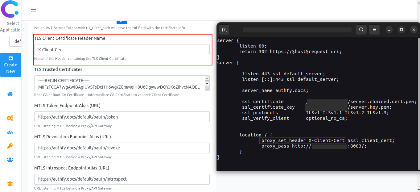 registrando o certificate header configurado no NGINX